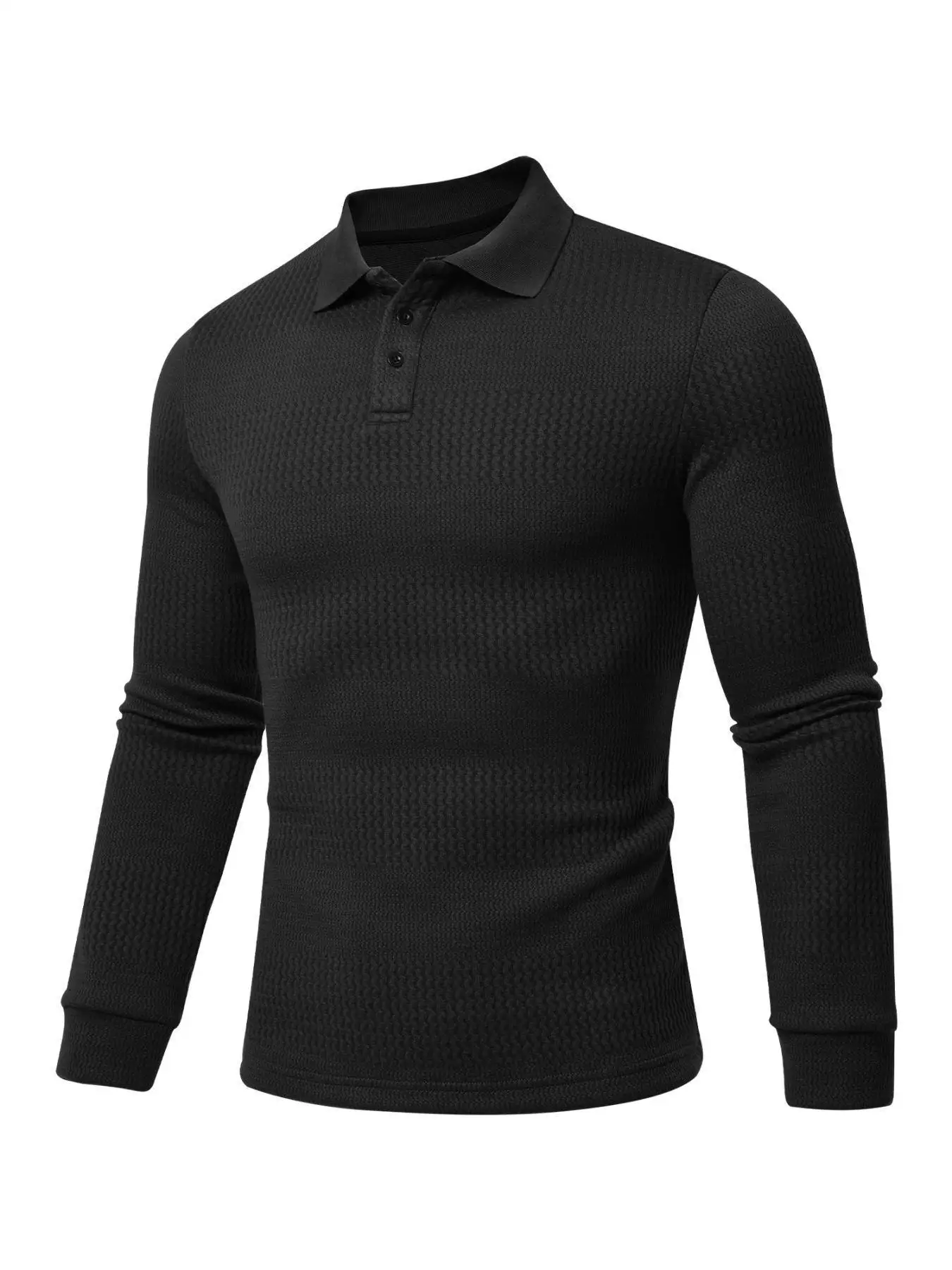 Polo da uomo in maglia maglione a maniche lunghe maglione polo casual con colletto strutturato waffle