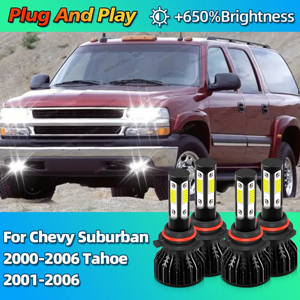 

4Pcs Car Headlight LED Lamp High Low Beam HB3 HB4 Light Bulbs 180W For Chevy Suburban Tahoe 2001 2002 2003 2004 2005 2006