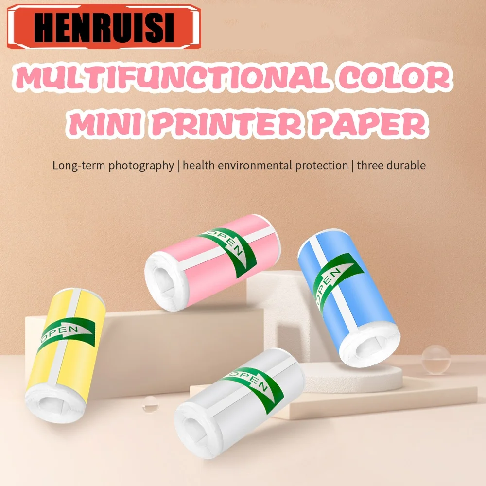 Mini impressora auto-adesiva colorida, papel térmico, etiqueta de etiqueta, sem fio Bluetooth, impressora fotográfica Inkless, 57 milímetros