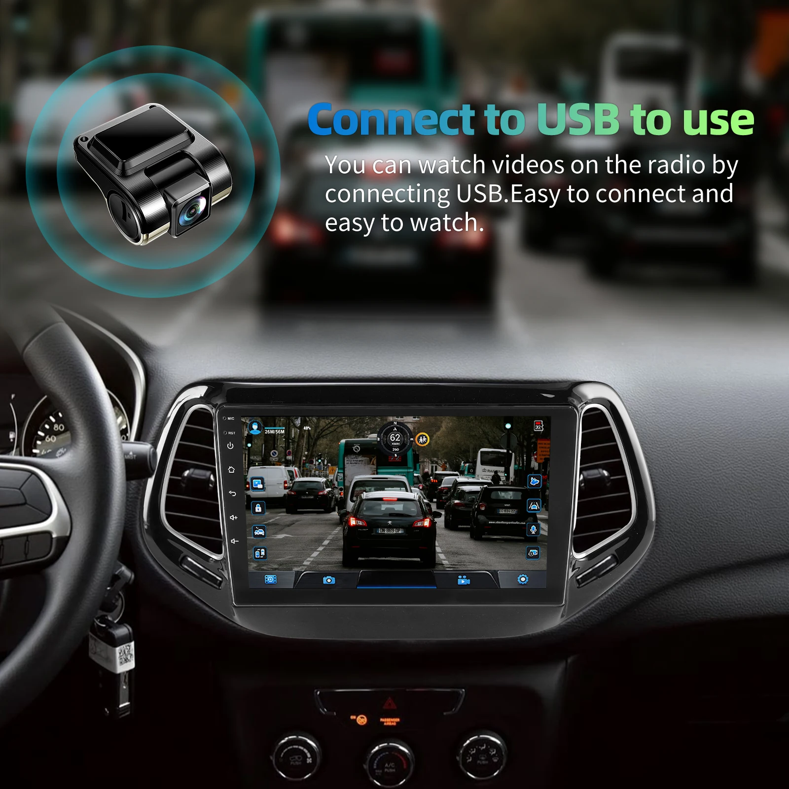 Autoradio ESSGOO Android 15 10 Zoll 4+64G/6+128G für Jeep Compass 2017-2020 Drahtloses CarPlay Android Auto GPS Navigation Bluetooth WiFi RDS Lenkradsteuerung Mirror Link Touchscreen – Detail 16