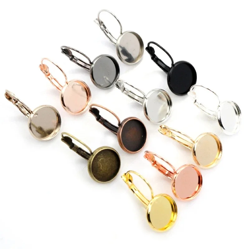 12mm 10 sztuk/partia 13 popularnych kolorów pozłacane kolczyki francuskie dźwignia puste/Base, fit 12mm szklane Cabochons, przyciski; Kolczyki — zdjęcie 2