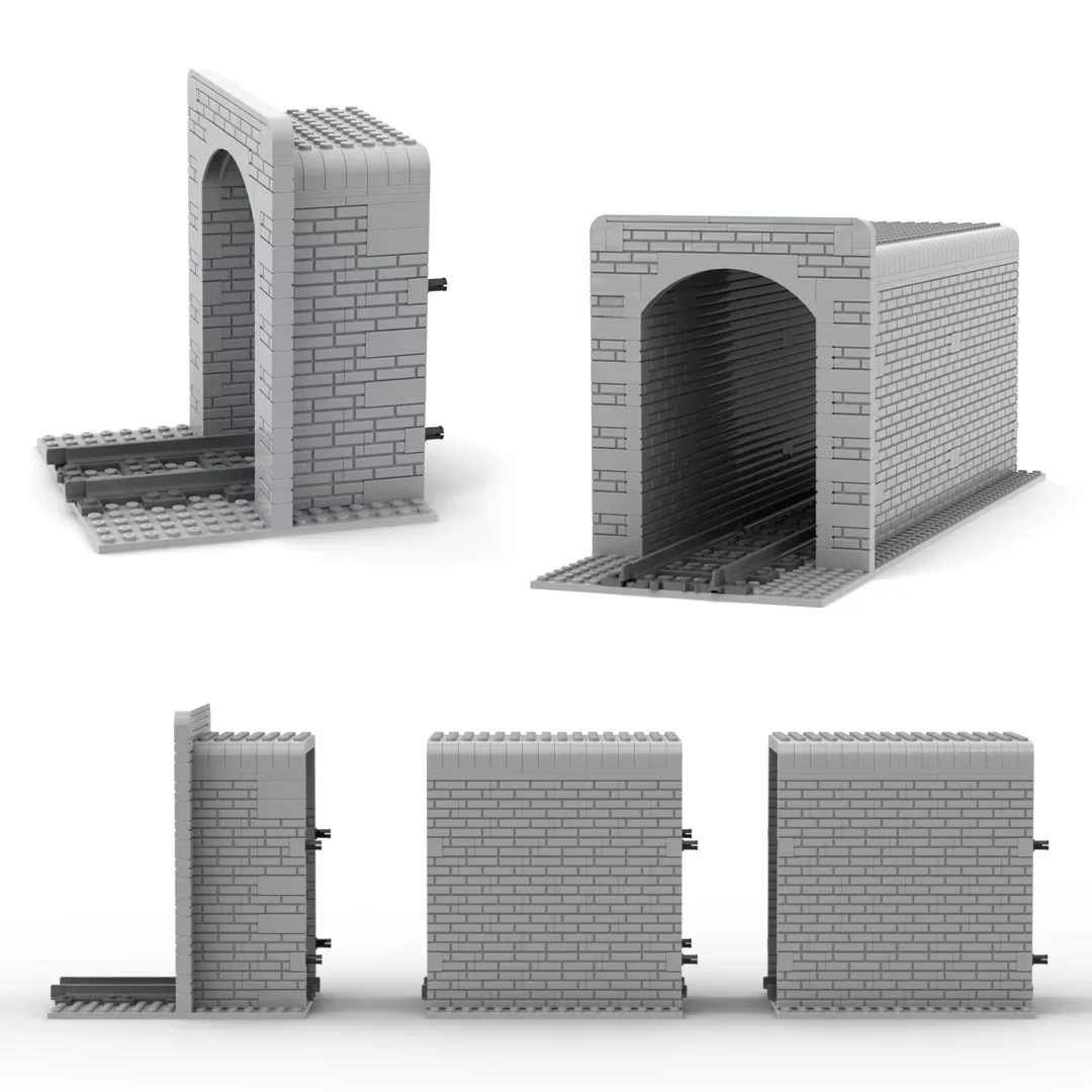 Blocs de construction de Tunnel de voie de Train créatif, Tunnel de ville MOC, Simulation d'entrée et de sortie, scène de grotte de rocaille, jouet pour enfants, cadeaux