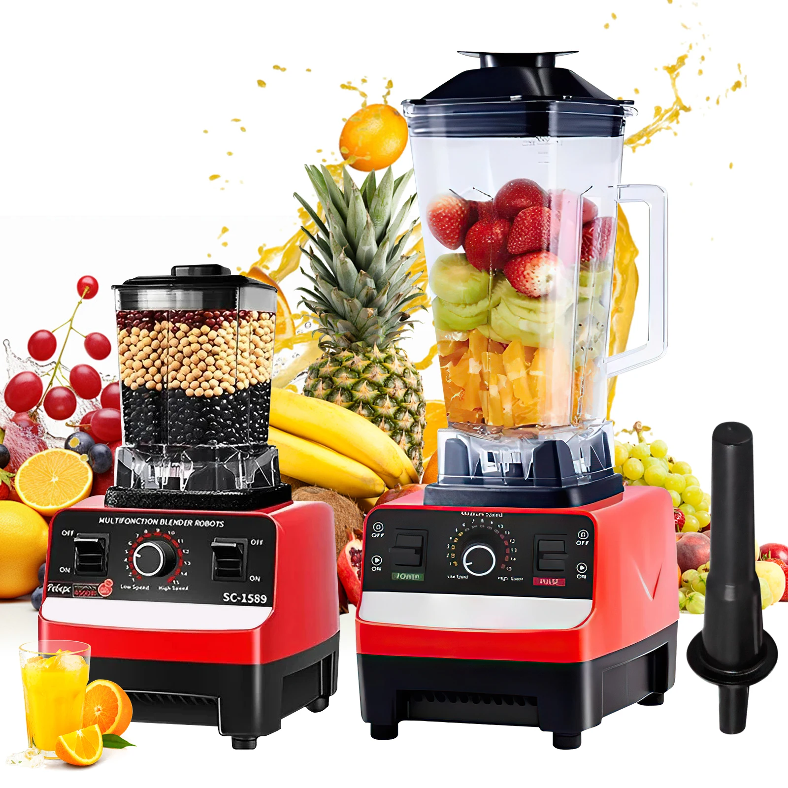 Mélangeur de qualité commerciale robuste 2 en 1, presse-agrumes, robot culinaire pour fruits, Smoothies sur glace, broyeur de jus haute puissance