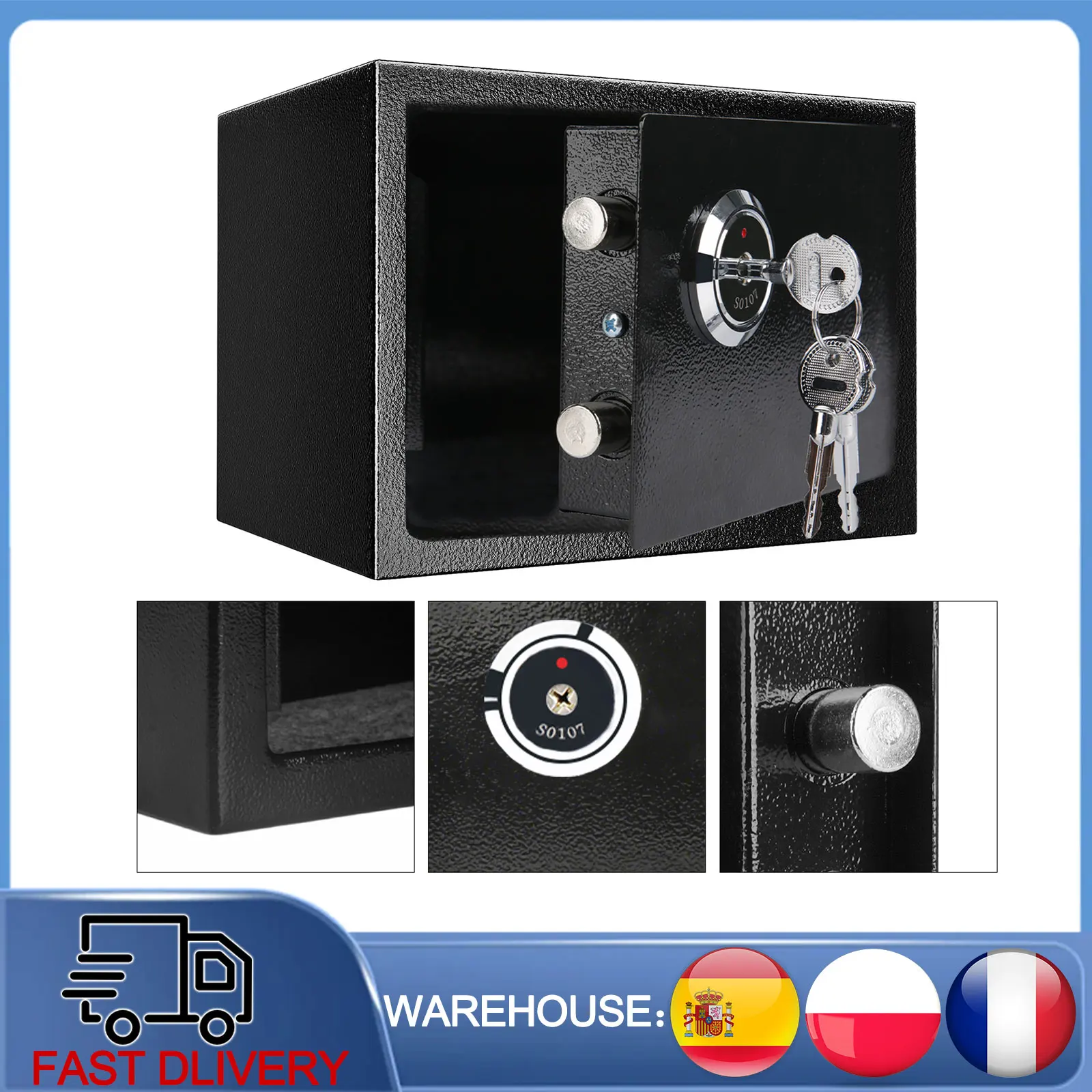 Caja de seguridad duradera y fuerte, caja fuerte de seguridad con llave de acero y hierro para dinero en efectivo, joyería para el hogar y la Oficina