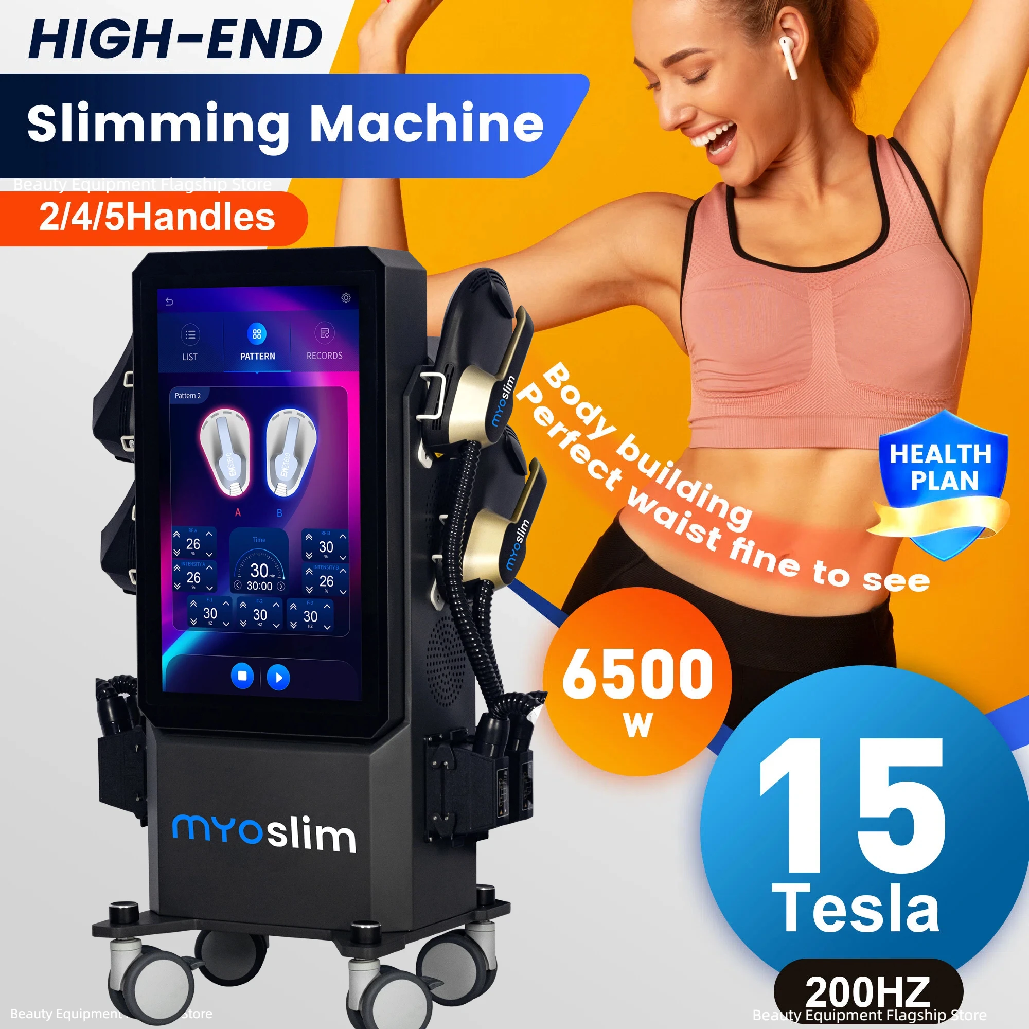 

Myoslim 15 Tes 6500W NEO Slimming Nova Fat Burning Muscle EMS Body Electromagnetic Stimulation Hiemt Pro Foldable Screen