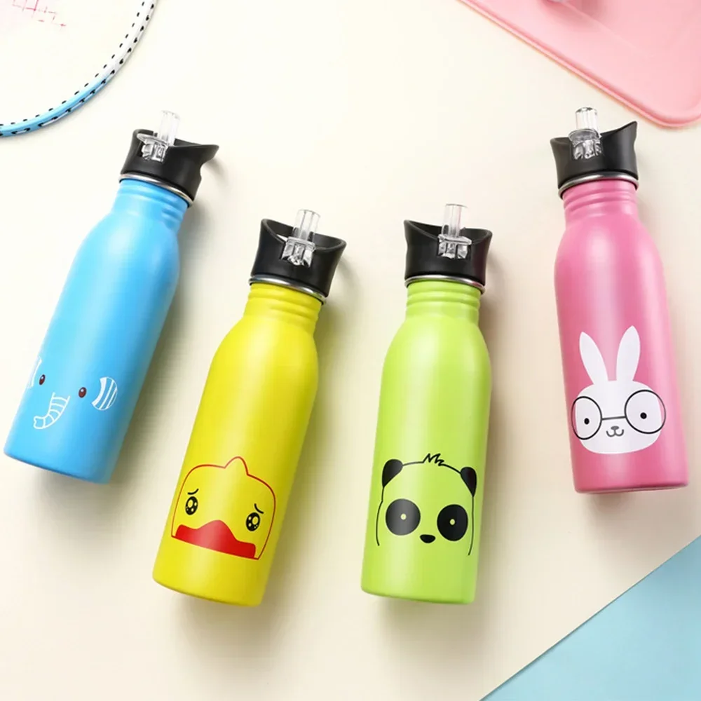 AliExpress 500ML Children Portable Stainless Steel Straw Bottles Sports Water Bottle for Kids Outdoor Cycling