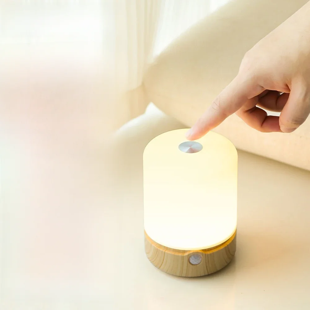 LED Motion Sensor Night Light, Touch Control Table Lamp, USB Rechargeable Beside lights for Bathroom Bedroom Office and Camping