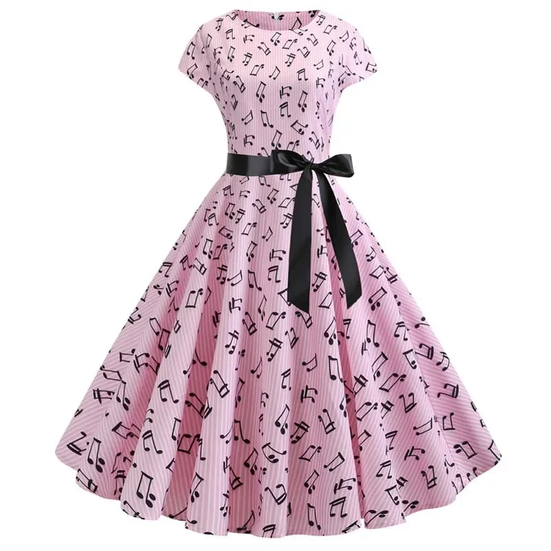 Damska letnia sukienka z kwiatowym nadrukiem 50. 60. Sukienka w stylu vintage Kobieca szata z krótkim rękawem Retro Sukienki Rockabilly Party Vestidos — zdjęcie 2