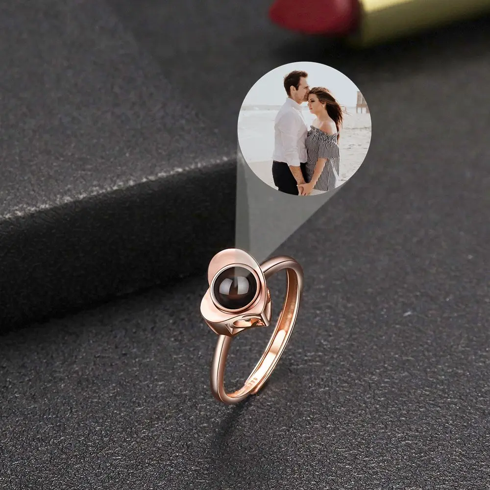 925 Sterling Silver Custom Photo Rings for Women Couple Men Heart Pendent Ring Simple Trendy Party Gifts Fine Accessories