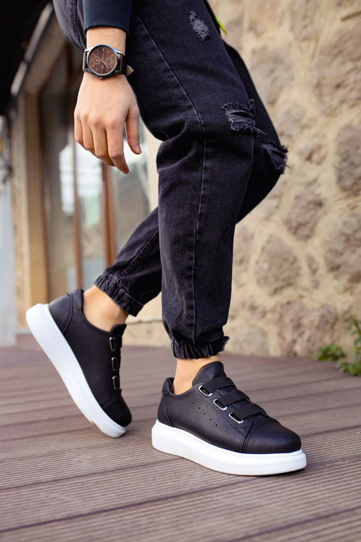 CHEKICH Original Brand Black 2024 Men's Sports Shoes for Summer High-soled Elastic band Artificial leather Sneakers CH0253