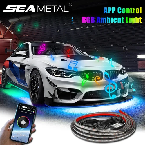SEAMETAL, 4 Uds., luz Led de flujo para coche, tira de luces colorida para chasis, Flexible, impermeable, barra de lámpara de ambiente bajo para coche, Control por aplicación