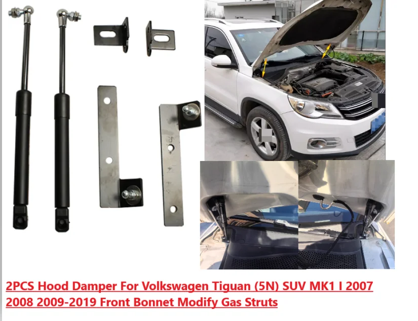 

2PCS Hood Damper For Volkswagen Tiguan (5N) SUV MK1 I 2007 2008 2009-2019 Front Bonnet Modify Gas Struts Lift Support Shock Rod