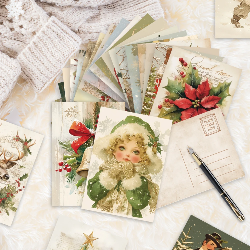 32 Stück, Vintage-Weihnachtspostkarten, Weihnachten, Geburtstags-/Jubiläumsgeschenke, Sammlerstücke, perfekt zum Verschenken, postfertig. – Detail 4