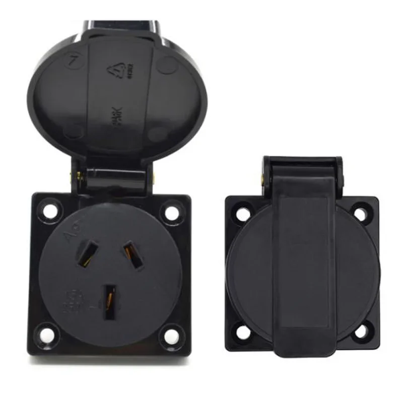 Czarna okrągła pokrywa 50*50 mm Australijskie gniazdo zewnętrzne IP44 10/15A 250V AU Elektryczne gniazdo zasilania prądem zmiennym Wodoodporne gniazdko przemysłowe — zdjęcie 2