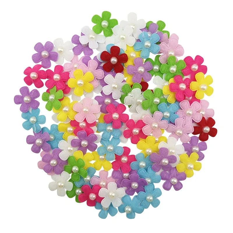 (100 sztuk/paczka) 25mm mieszane kolory płatki pereł dekoracja kostiumów ręcznie robione Diy rzemiosło nakrycie głowy dla dziewczyny element ubioru sztuczny kwiat — zdjęcie 2