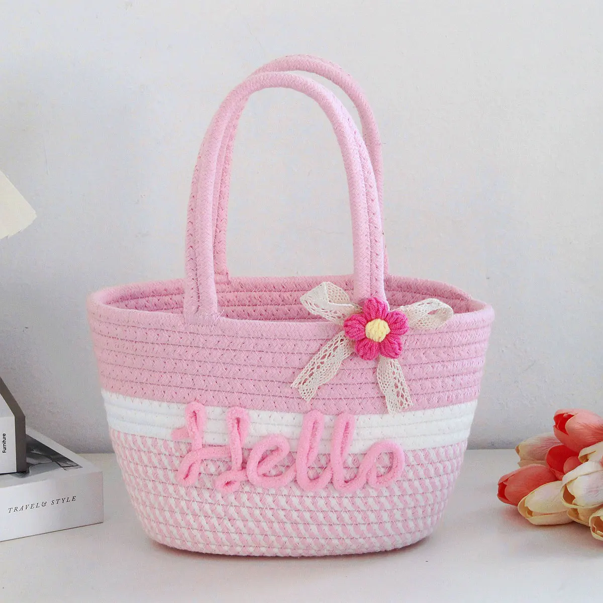 Personalized Braided Cotton Yarn Tote Bag, Customizable