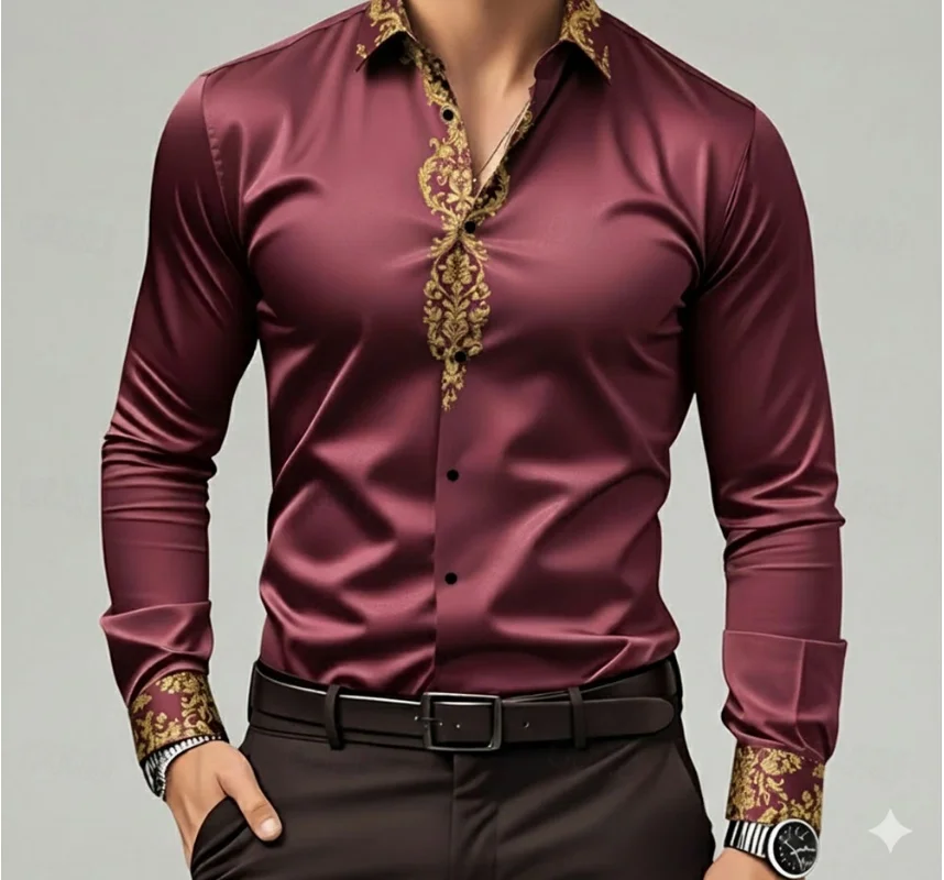 

Men's printed ethnic floral shirt satin shirt long sleeved retro vacation day wear summer spring autumn folding 3D printed fashi