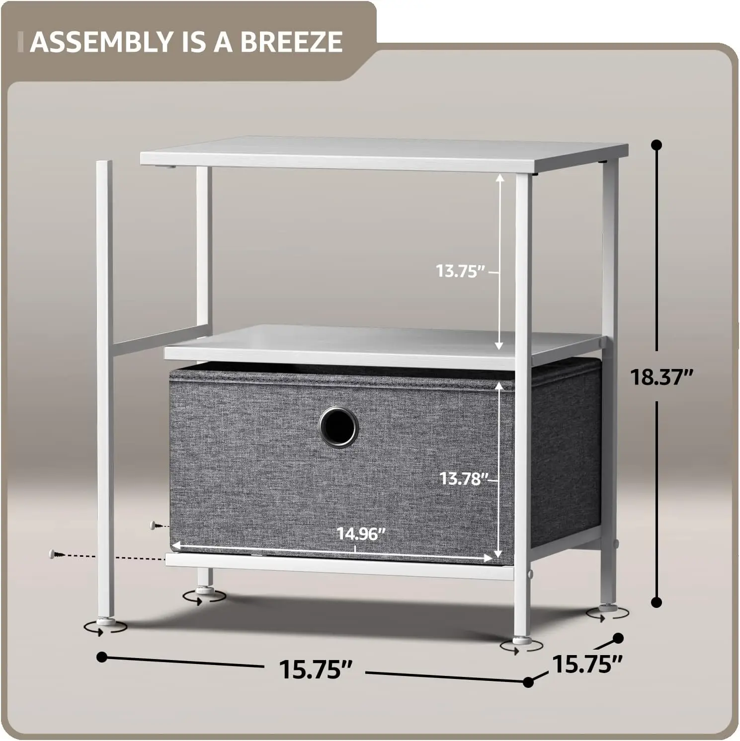 Nightstand 1-Drawer Shelf Storage - Bedside Furniture & End Table Chest Dresser with Steel Frame, Wood Top & Easy Pull Fabric Bi image 3
