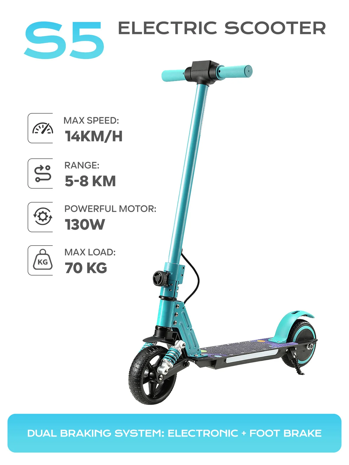 S5 Elektrische Step voor Kinderen, 130W Motor 14km/h Bereik 5-8km, 24V Lithiumbatterij