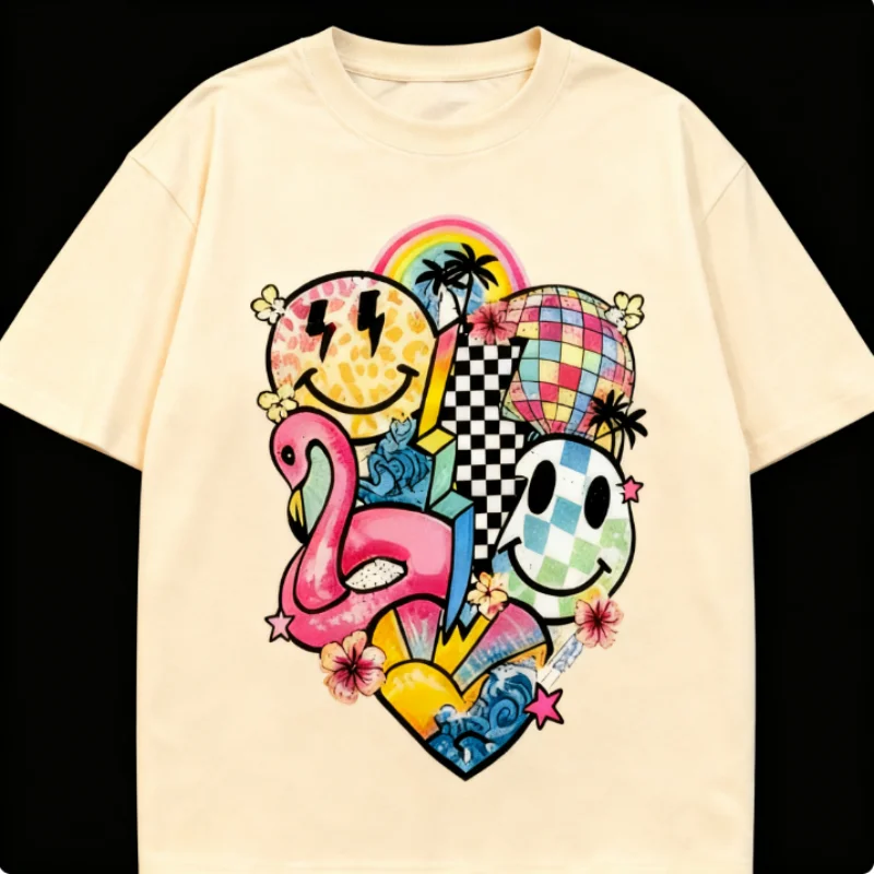 تي شيرت برسومات كلاسيكية ساحرة من القطن بنسبة 100%، تي شيرت فضفاض بأكمام قصيرة مناسب للجنسين، ناعم ومسامي، ملابس يومية كاجوال عصرية للشارع