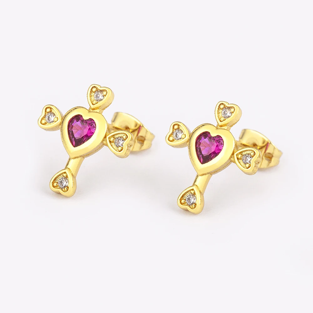 Nidin New Trendy Heart Shape Inlaid Rose Red/White Shine Zircon Charm Stud Earrings For Women Ear Jewelry Valentine\'s Day Gifts