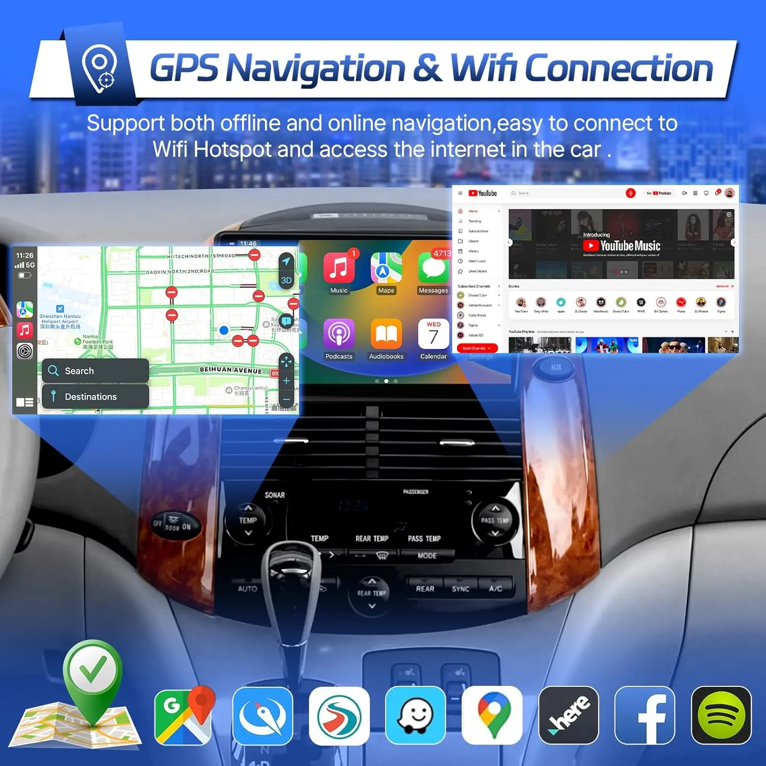 9 Inch Wireless Car Radio for Toyota Sienna 2004-2010 CarPlay Android Auto HD Touchscreen Car Stereo with Backup Camera GPS WIFI