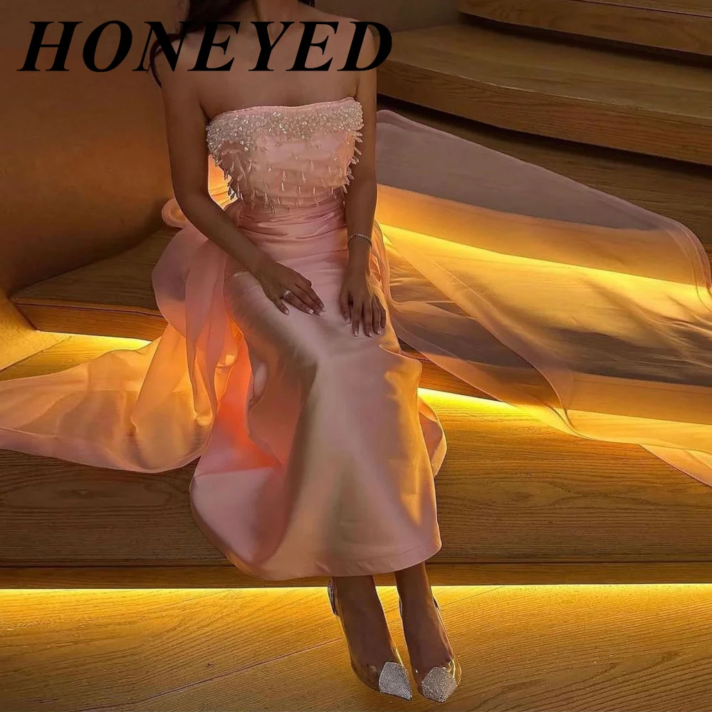 HONEYED-Vestido largo de satén para mujer, traje de noche Formal con cuentas y tirantes finos, largo hasta el suelo, color rosa, 2024