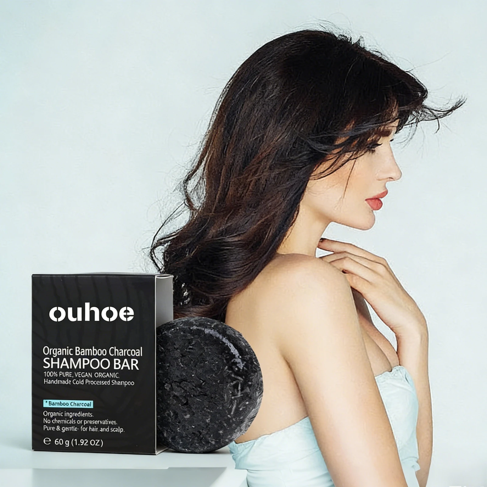 

OUHOE 60g Bamboo Charcoal Shampoo Bar Deep Clean Scalp Create Dark And Thick Hair Improve Dryness Hair Loss Prevention Products