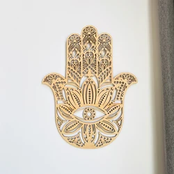 Hamsa Hand Wood Wall Art Decor Hanging Sacred Conscious Meditation Awareness Symbol of Protection Living Room Home Decor