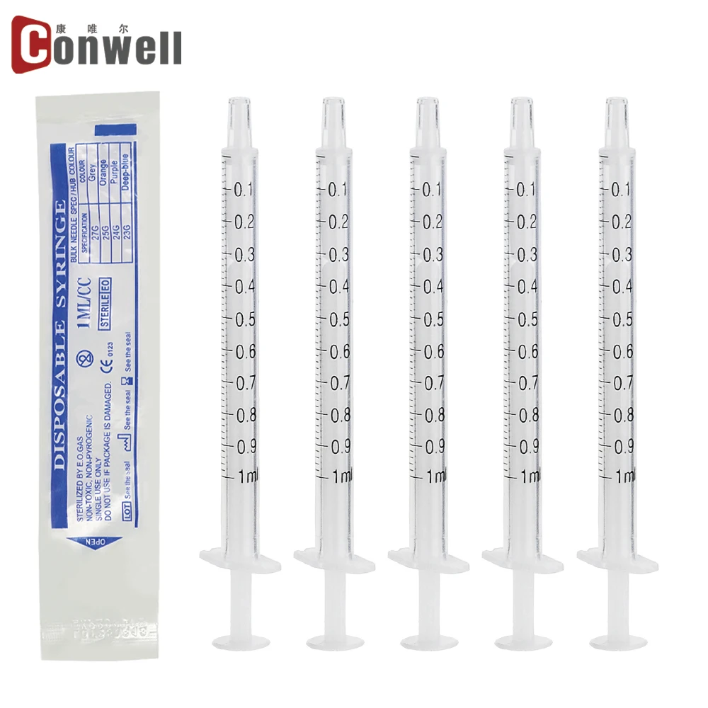 Confezione da 100 siringhe in plastica resistenti alla corrosione da 1 ml senza tappo in gomma siringhe monouso in 2 parti