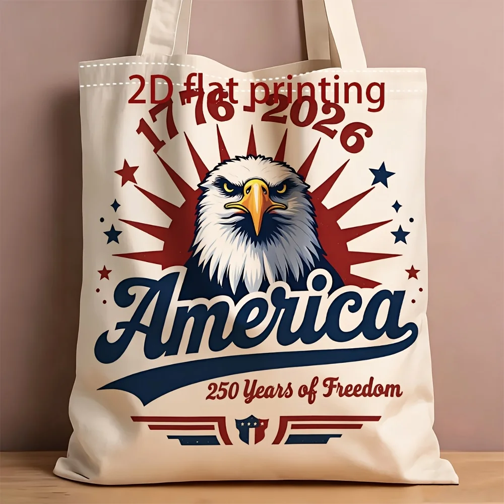 

1 Piece American 250Th Anniversary Flying Eagle Retro Design Canvas Shoulder Bag, Lightweight Foldable Tote Bag with Fixed Shoulder Strap, Reusable Shopping Bag, Perfect Gift for Commuting, Travel, Shopping, School, and Holidays