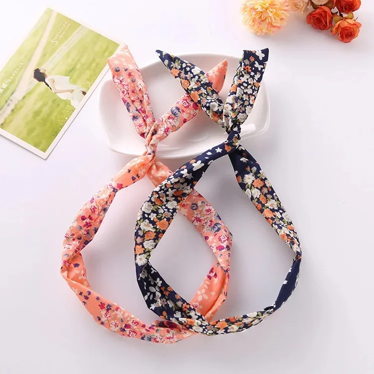 1Pc uroczy kwiat kropki wargi druku kwiat Bunny ucho królika wstążka nakrycia głowy Hairband drut metalowy szalik pałąk akcesoria opaski do włosów — zdjęcie 2