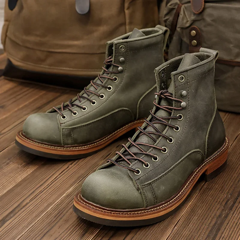 Kowm Koeienhuid Wandelschoenen Heren Wandelschoenen Britse Trekkingschoenen Dikke Zolen Koeienhuid Hoge Motorlaarzen Enkelschoenen - afbeelding 2