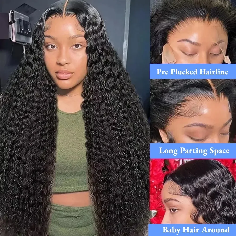 Perruque Lace Front Wig Deep Wave Naturelle Bouclée, Cheveux Humains, 13x7 HD, 13x4, Densité 220, pour Femme Africaine