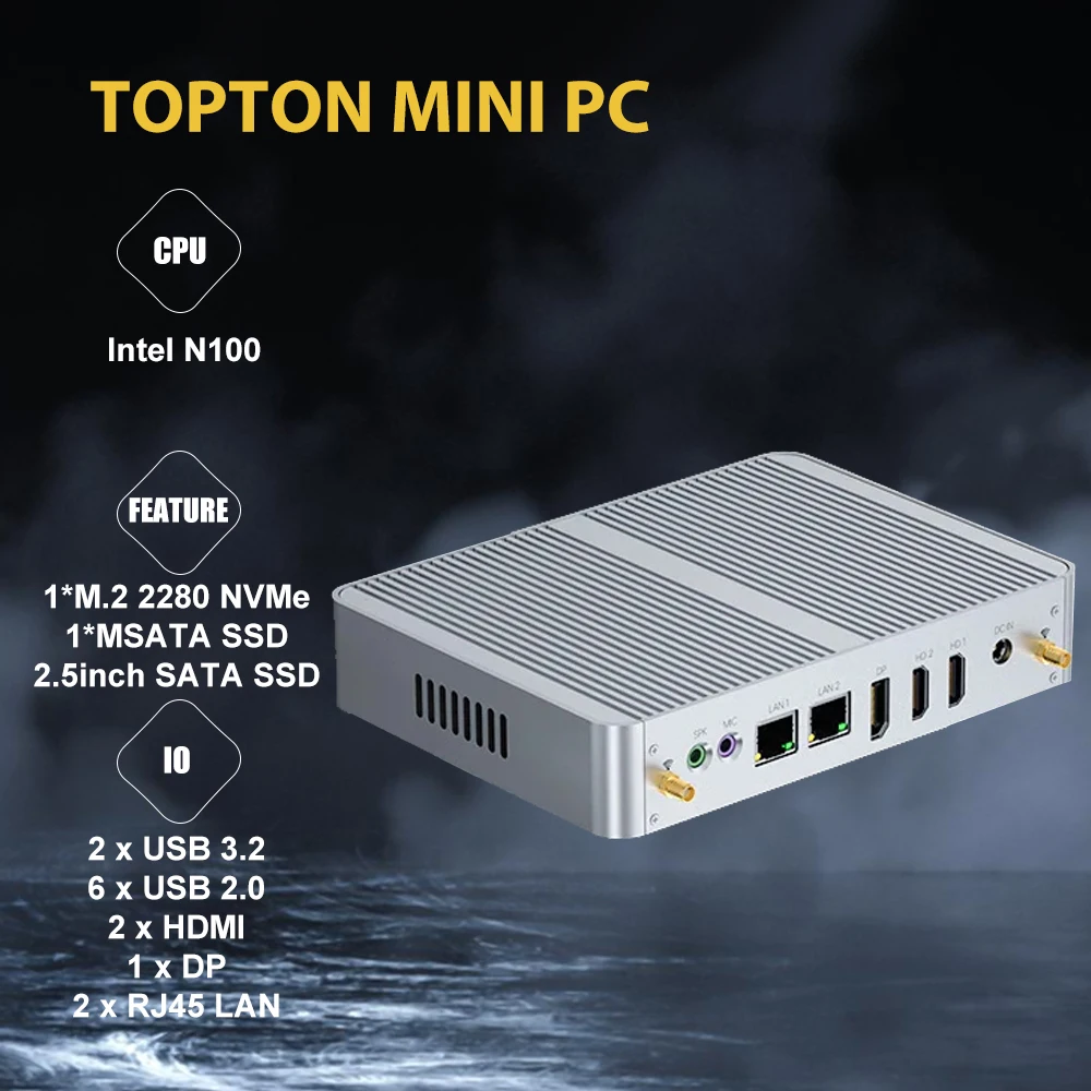 Home/Office/Industrial Mini PC N100 Intel Alder Lake N100 Windows 11 Pro 3*Storage Desktop Computer 3*4K 2*HDMI DP Display