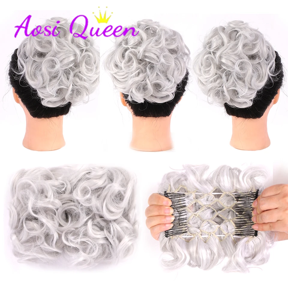 AOSI-peine grande con Clip para mujer, extensión de cabello rizado, piezas de cabello sintético, moño