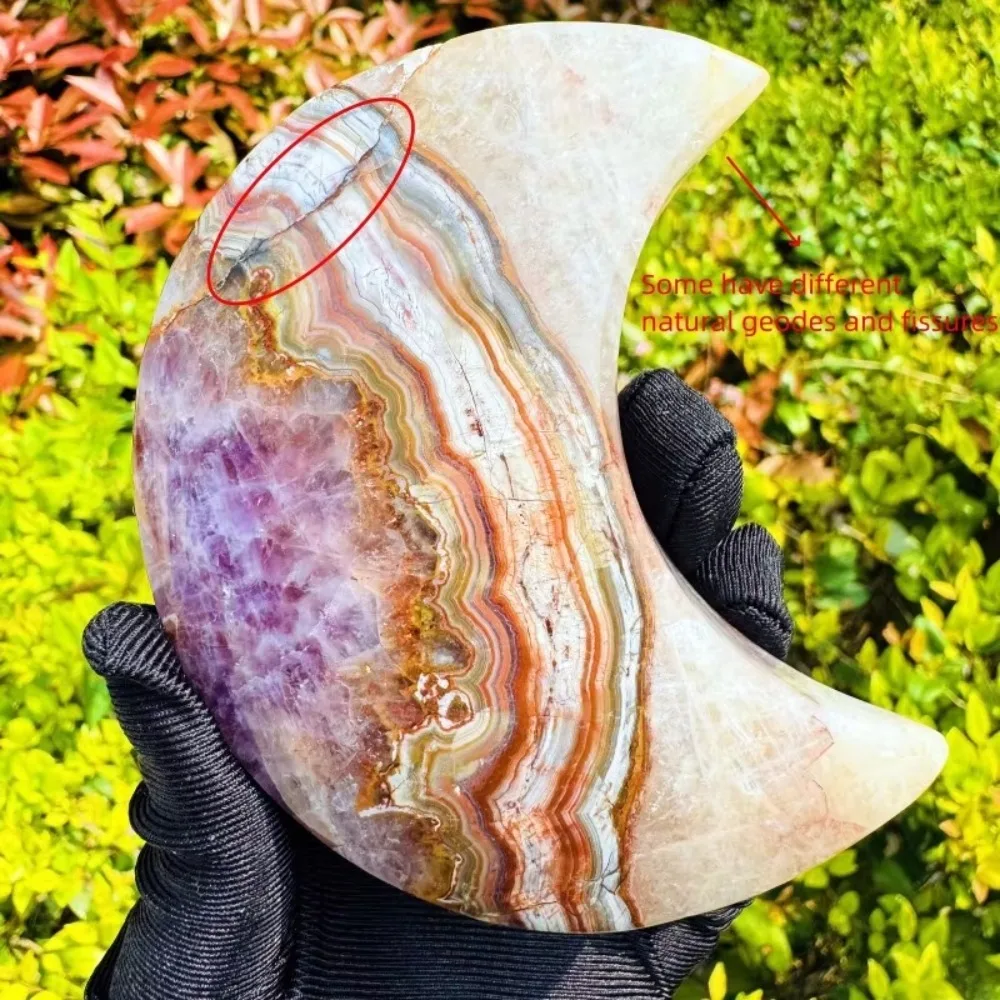 

1PC Natural Amethyst Agate Crescent Moon Carving - Crystal Home Decor Ornament Healing Crystals Aesthetic Room Decor