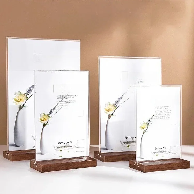 Schowek A4/A5 Tablica menu z litego drewna Akrylowa podwójna tablica ekspozycyjna Lista cenowa do kawy MenuTable Card Plakat Ramka na zdjęcia — zdjęcie produktu 7