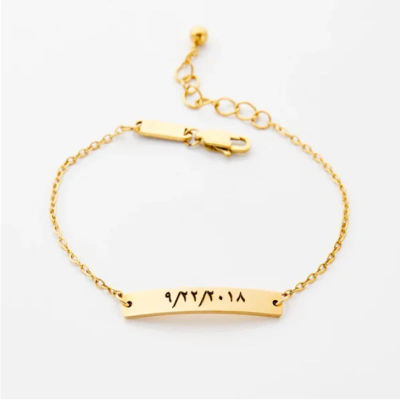 Custom Plate  Bracelet | Girls Personalized Arabic Name Bracelet Gold Plated Stainless Steel  Strip Jewelry Gift For Women