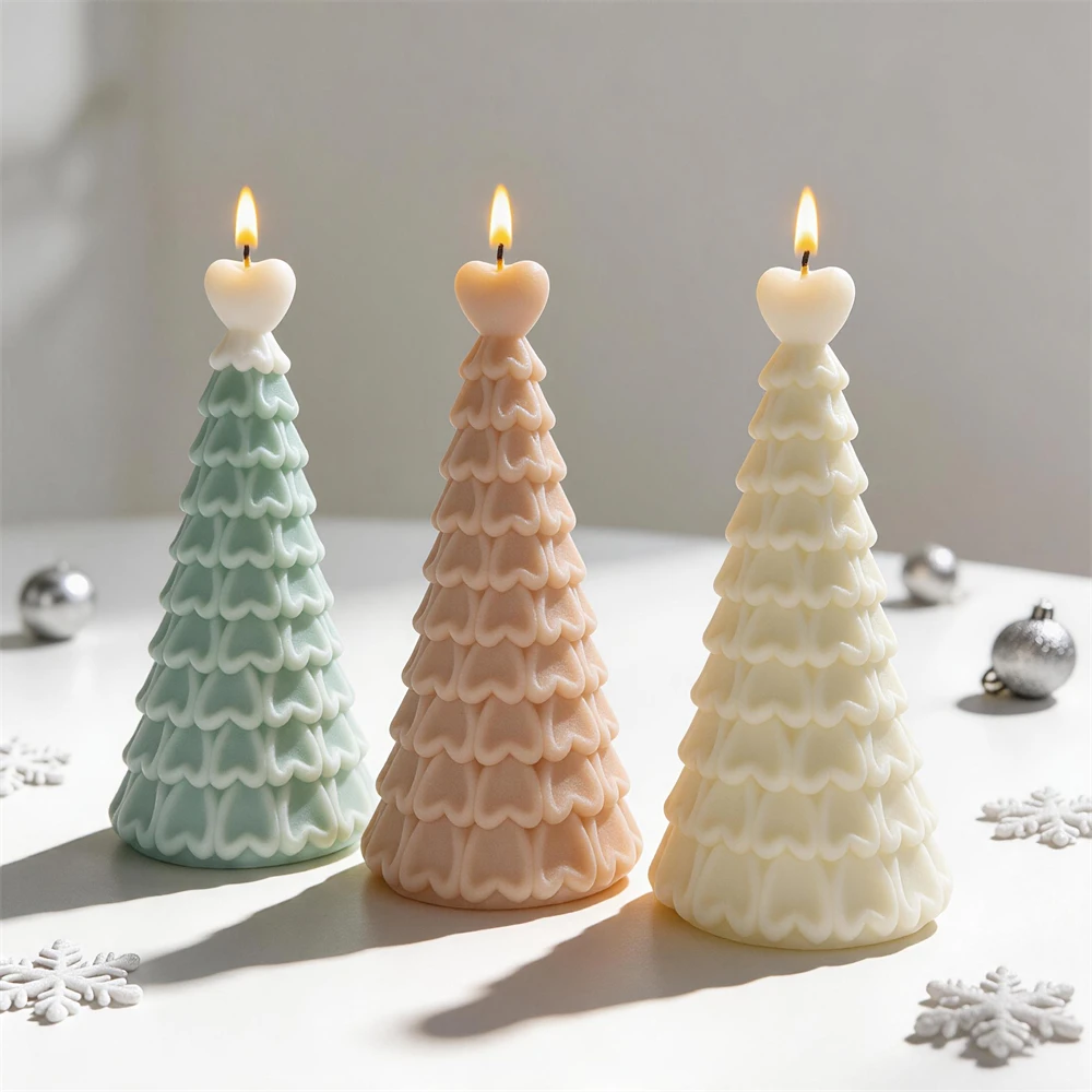 Herzförmige Weihnachtsbaum-Silikonform Winterliche Feiertagskerzenform Beton-Seifen-Harz-Gießform Weihnachtliche Heimdekoration