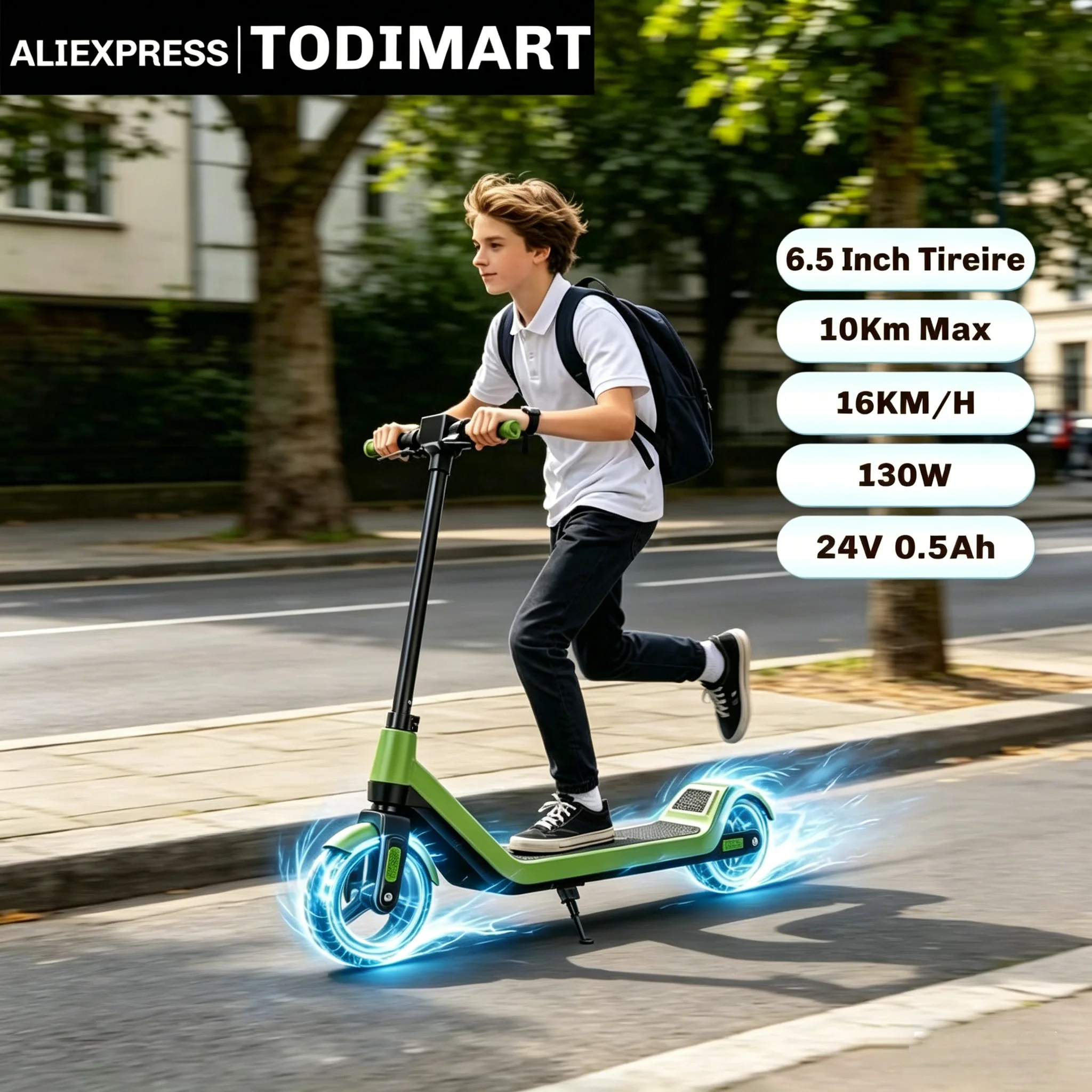 Patinete para niños T1-G, 24V, velocidad máxima 16 km/h, autonomía 10 km, iluminación, faro, RGB, regalo para niños