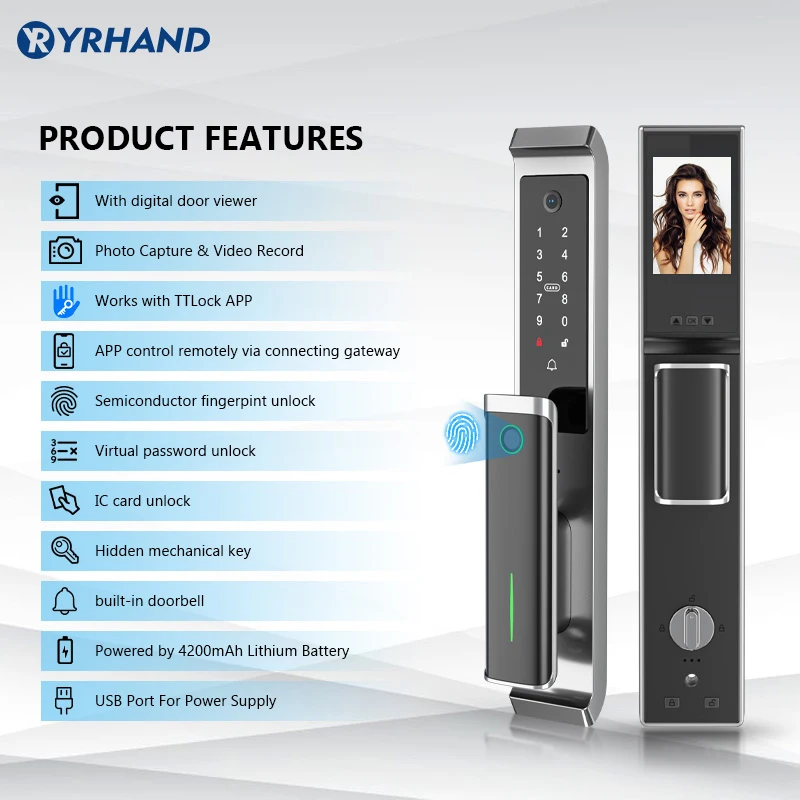 3D Mặt Recognit TTlock Chống Nước Bluetooth Wifi Vân Tay Khóa Thông Minh Điện Tử Thông Minh Sinh Trắc Học Mã Khóa Cửa Kỹ Thuật Số