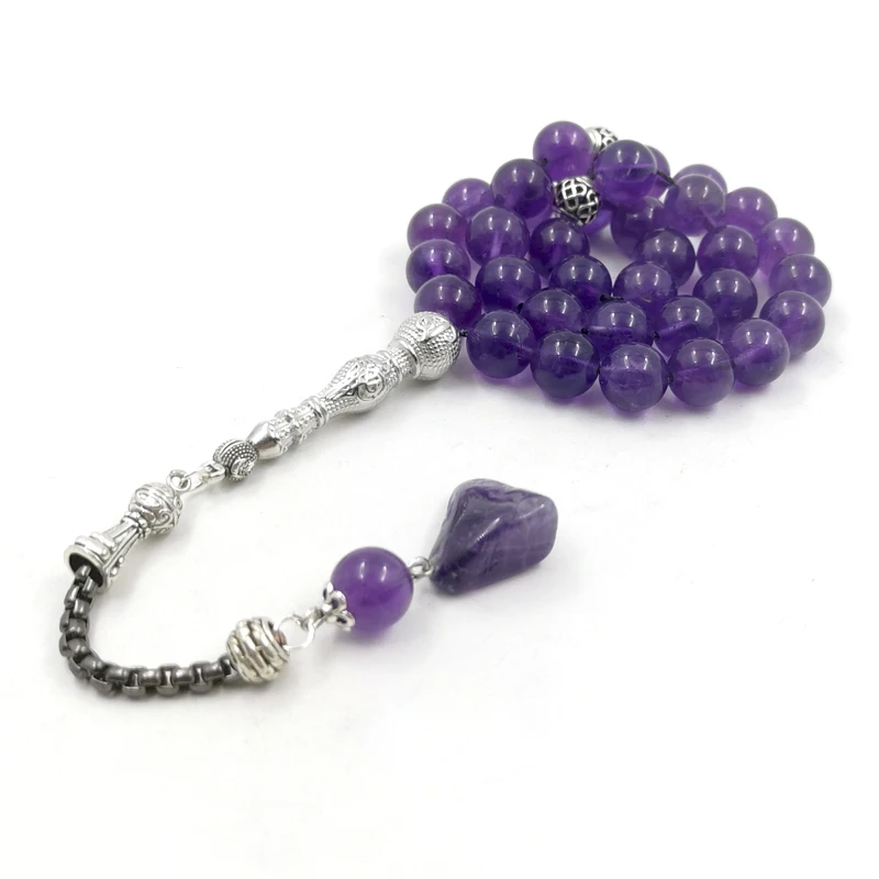 Tasbih ametista naturale donne musulmane perline di preghiera islamico viola Misbaha arabo regalo di moda per eid accessori di gioielli turchi