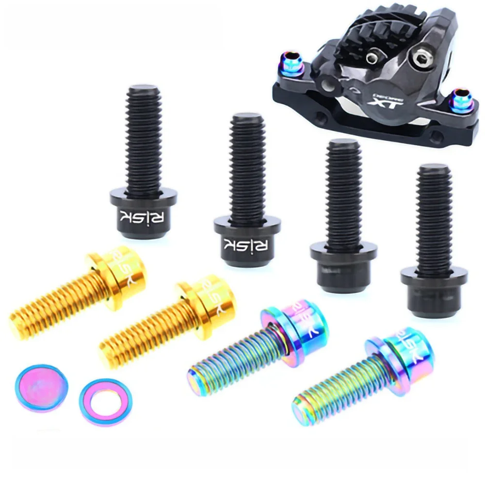 AliExpress NONE RISK 4 Pairs/Box M6*18mm Disc Brake Caliper Fixing Bolts Bike Titanium Alloy Screws With Grooved Washers Bicycle Accessories