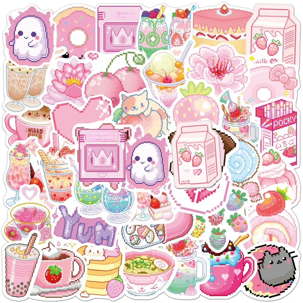 AliExpress GOGOTU 10/30/50PCS INS Style Cute Pink Pixel Cartoon Stickers DIY Bike Travel Luggage Laptop Graffiti