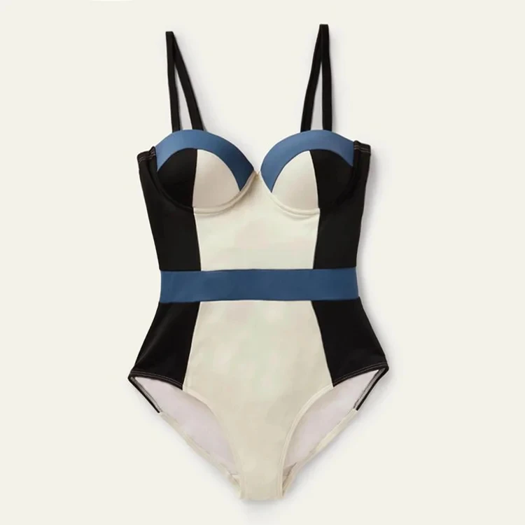 2024 Swimsuit Color Block  One Piece  Swimwear Women  Vacation Beachwear Luxury Bathing Suit Sexy Bikini