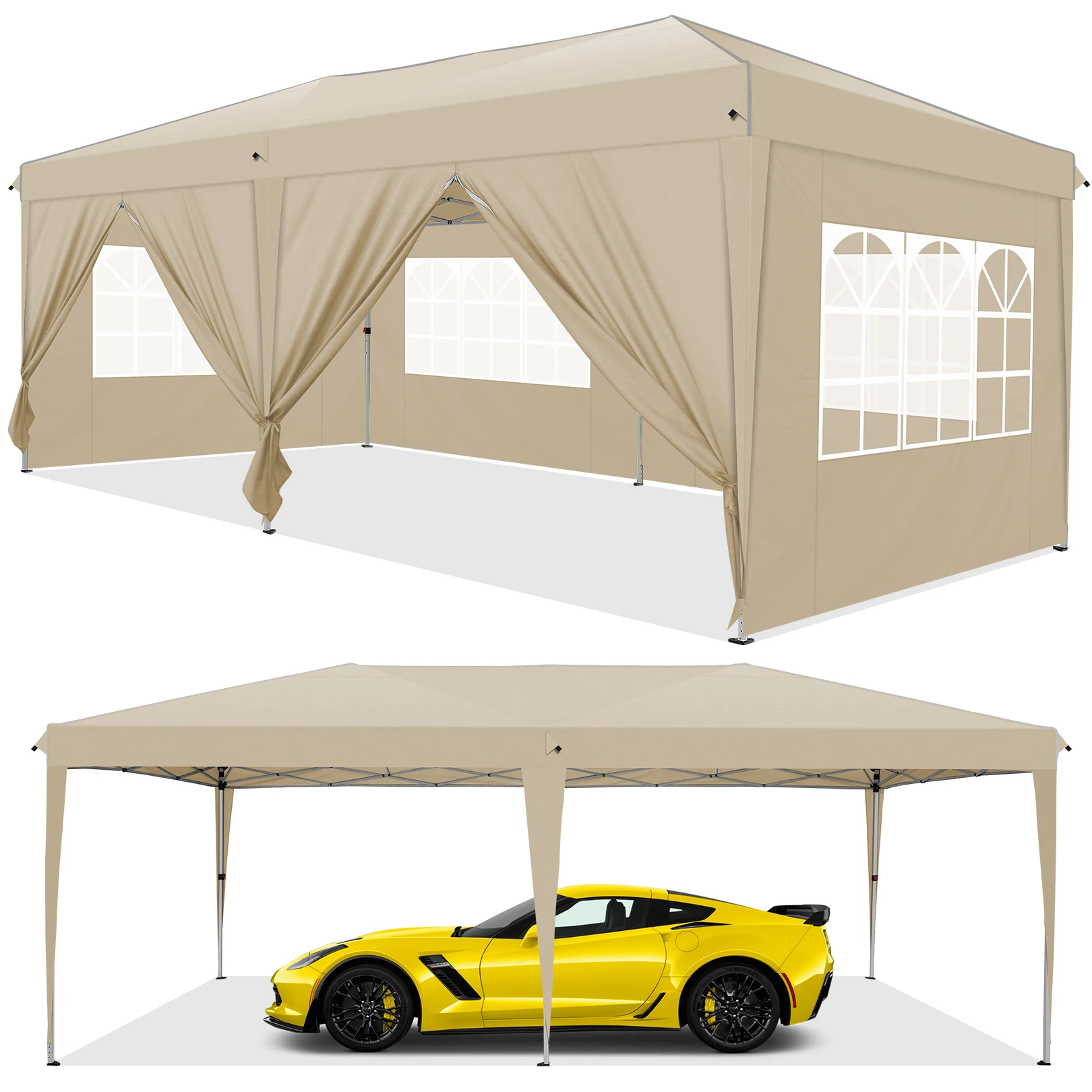 3x6m Pop-up Gazebo Foldable Party Tent with 6 Sidewalls, Easy Assembly for Weddings, Commercial Use, UV50+ Protection Steel Frame