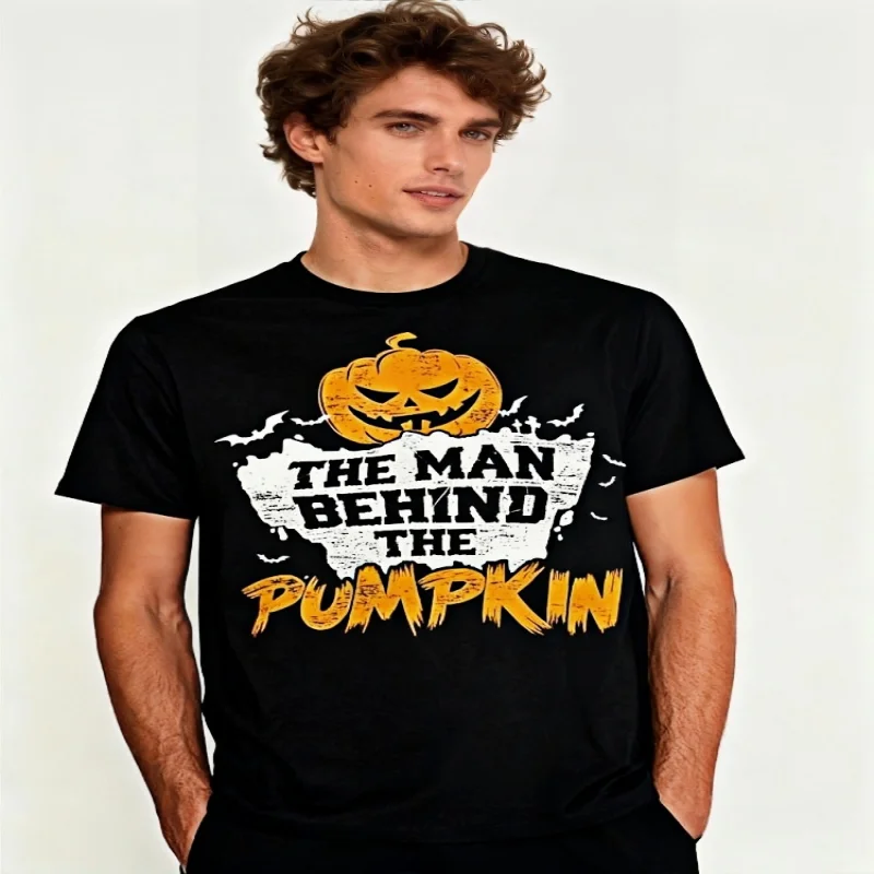 

Мужская забавная футболка The for Man Behind the Pumpkin на Хэллоуин — 100% хлопок, повседневная рубашка с круглым вырезом и короткими рукавами, летняя одежда