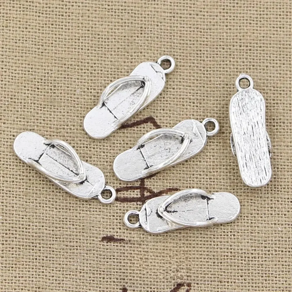 20 sztuk Charms klapki japonki 21x7mm Antique Making wisiorek fit, w stylu Vintage tybetański brąz srebrny kolor, ręcznie robiona biżuteria DIY — zdjęcie 2