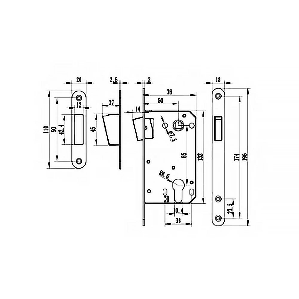 BBDHOME corpo serratura 85*50mm foro cilindro chiusura superiore magnetica sicurezza porta in legno da infilare parti di riparazione silenziose